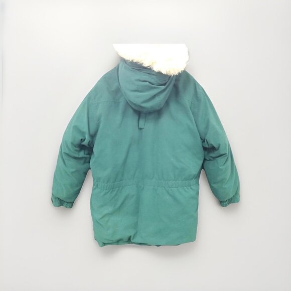 Eddie Bauer Vtg Green Goose Down Puffer Parka Coat w Wool Fur Lined Hood - Picture 2 of 6